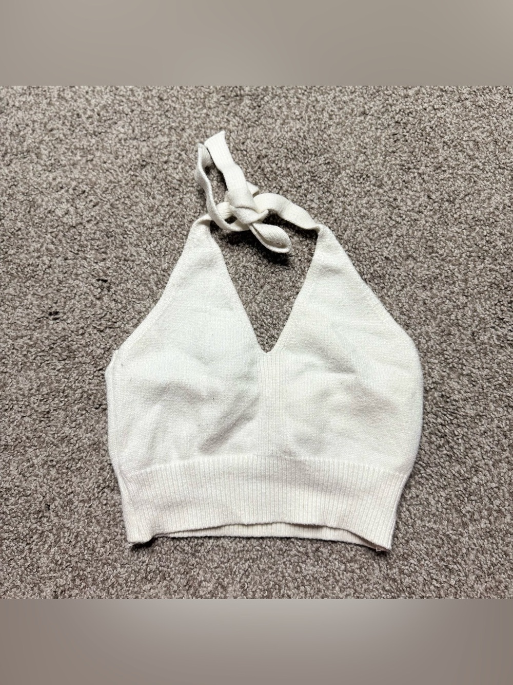 White knit halter crop top
